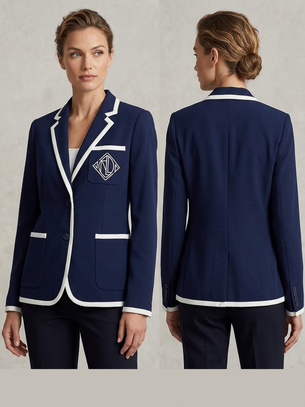 Lauren Ralph Lauren Navy Blazer with White Trim size 18
